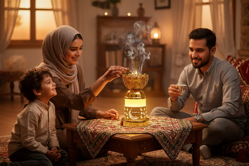 Led Gold mabkhara  EI20- مبخرة لون ذهبي ضوئيه