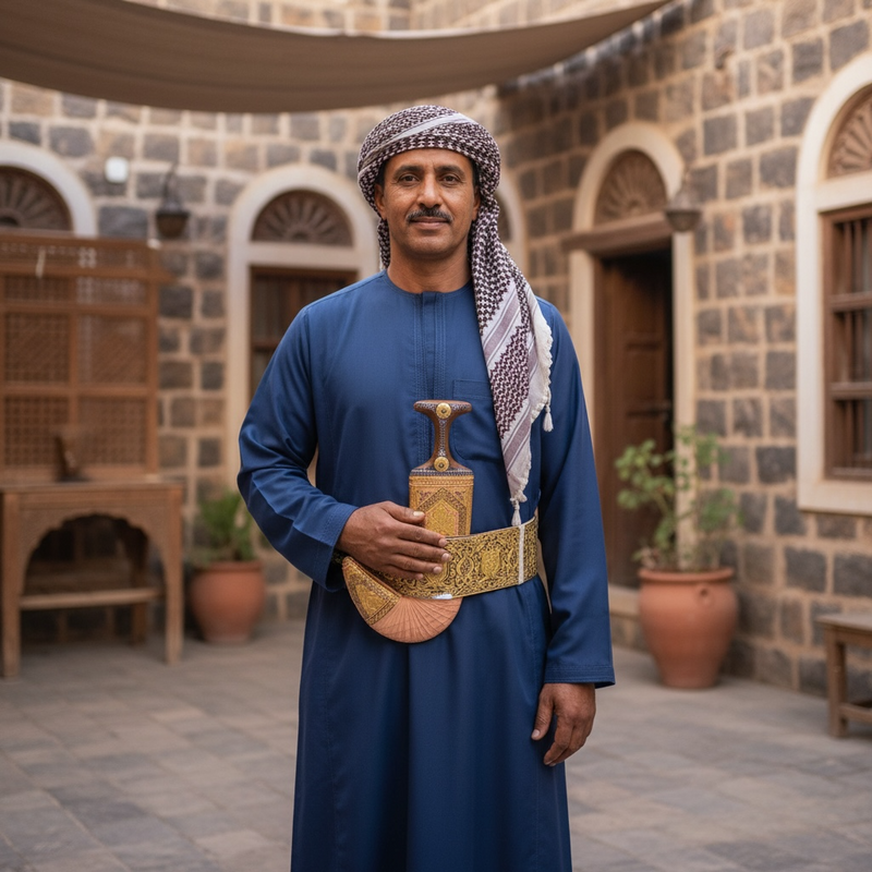 Golden Yemeni Janbiyah   AM5035- جنبية ذهبيه مع جلد