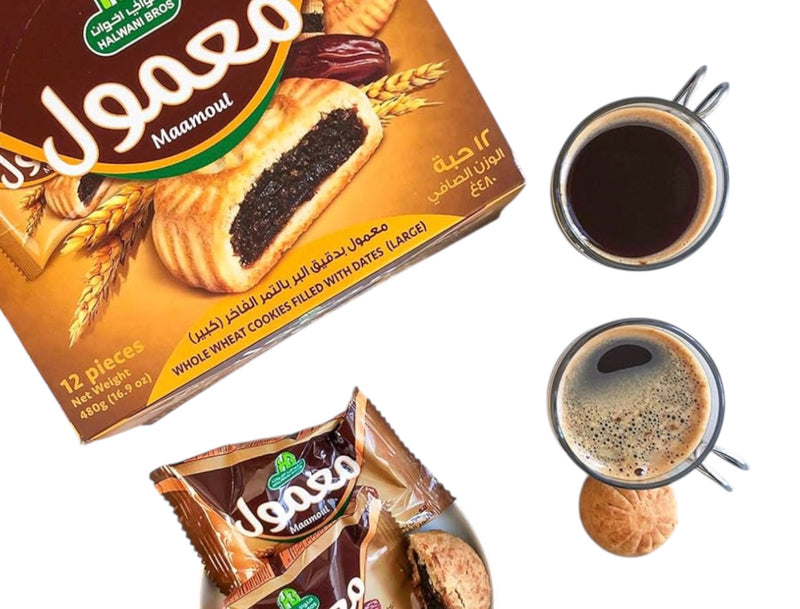 Halwani- Whole wheat cookies filled with dates (Large) 480gm - 12 Pcs - معمول بدقيق البر بالتمر الفاخر