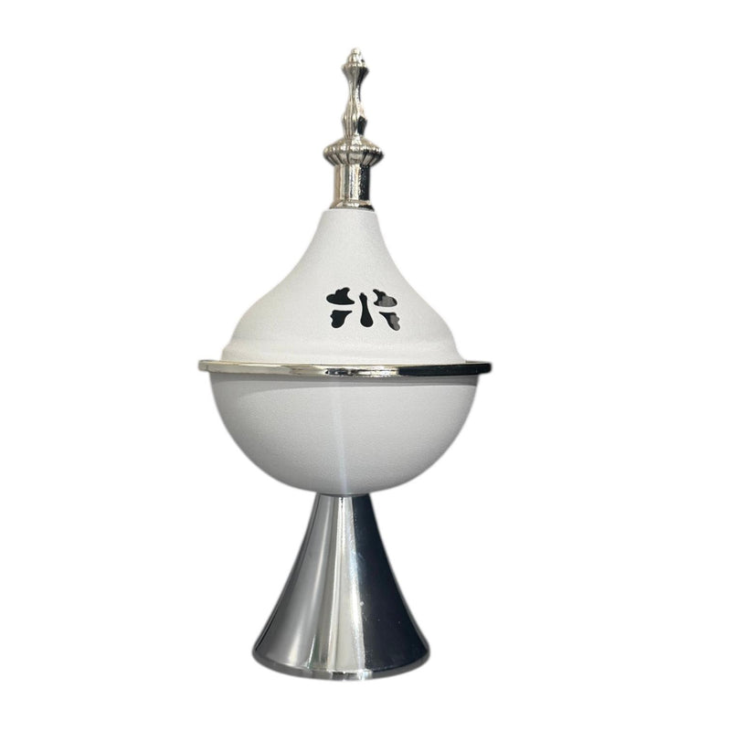 White with silver fancy mabkhara   AK909 -   مبخرة فاخره أبيض مع فضي