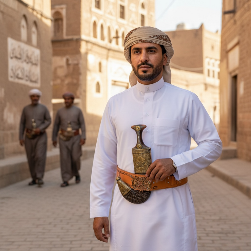 Golden Yemeni Janbiyah H41-  جنبية ذهبي مع جلد