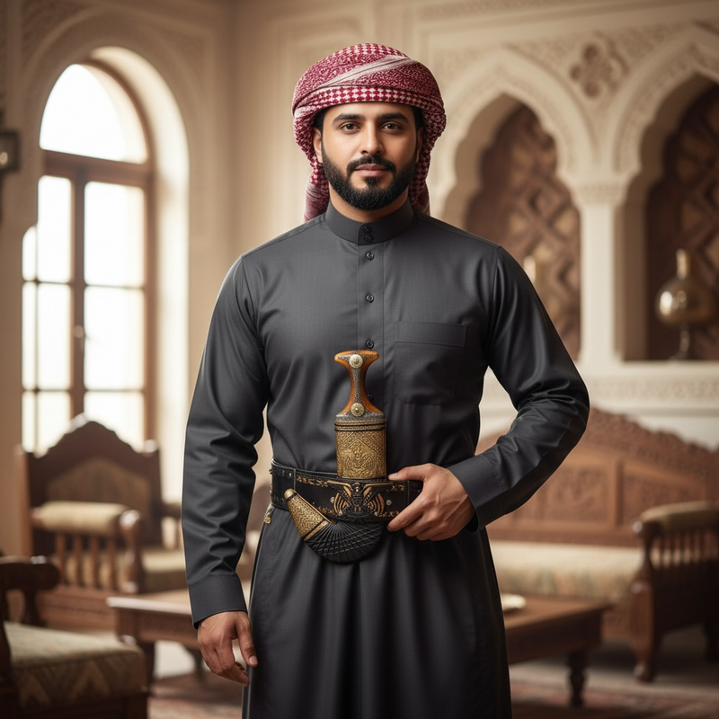 Golden Yemeni Janbiyah H38- جنبية ذهبي مع جلد