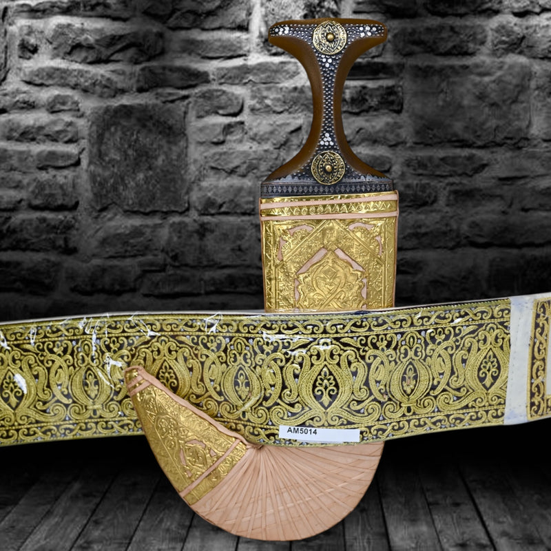 Golden Yemeni Janbiyah AM5014- جنبية ذهبيه مع جلد