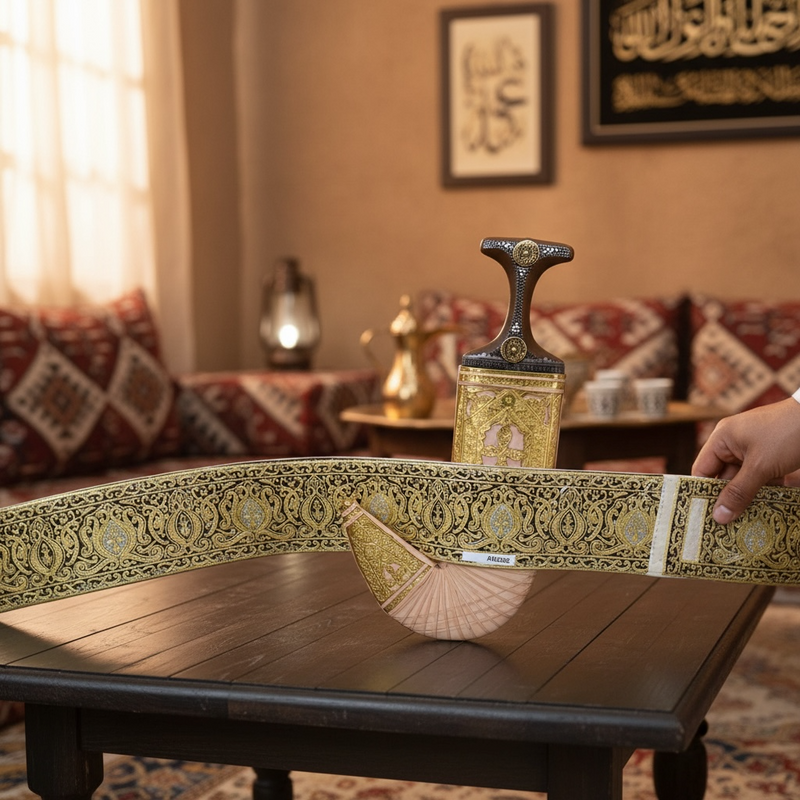 Golden Yemeni Janbiyah AM5014- جنبية ذهبيه مع جلد