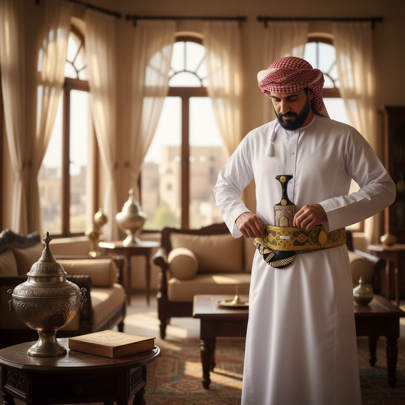 Golden Yemeni Janbiyah AM5010- جنبية ذهبيه مع جلد