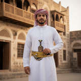 Golden Yemeni Janbiyah   AM5051- جنبية ذهبيه مع جلد