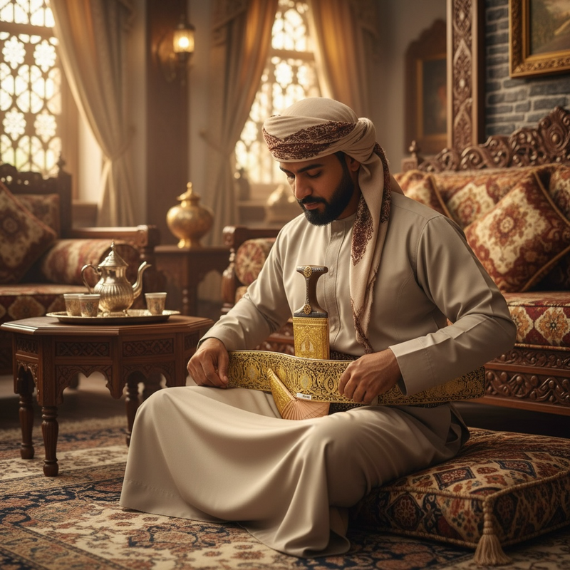 Golden Yemeni Janbiyah   AM5032- جنبية ذهبيه مع جلد