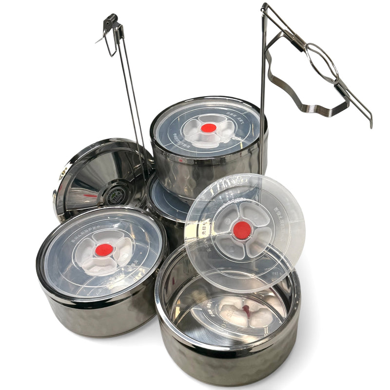 4 Tier Stainless Steel Lunch Box Tiffin Carrier Set - حافظة طعام ستيل أربع طبفات جودة عالية