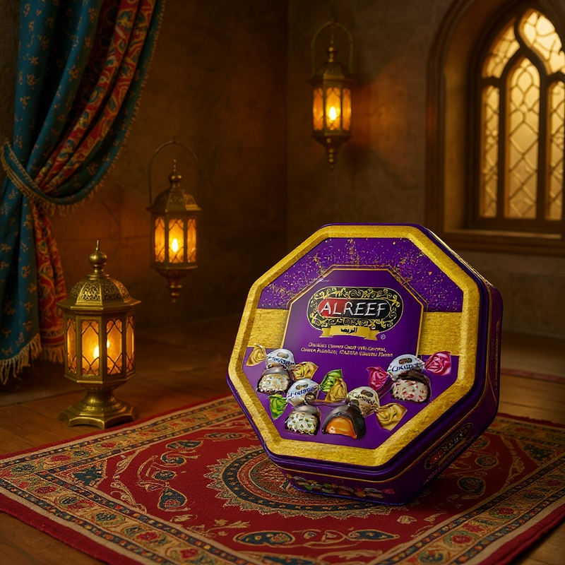 Alreef chocolate covered candy with coconut and caramel 500 gm-   حلوى مغطاه بالشكولا والكراميل والمكسرات والفراوله
