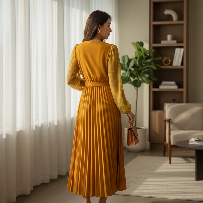 Turkish designed Dress with belt  YA040- فستان بتصميم تركي