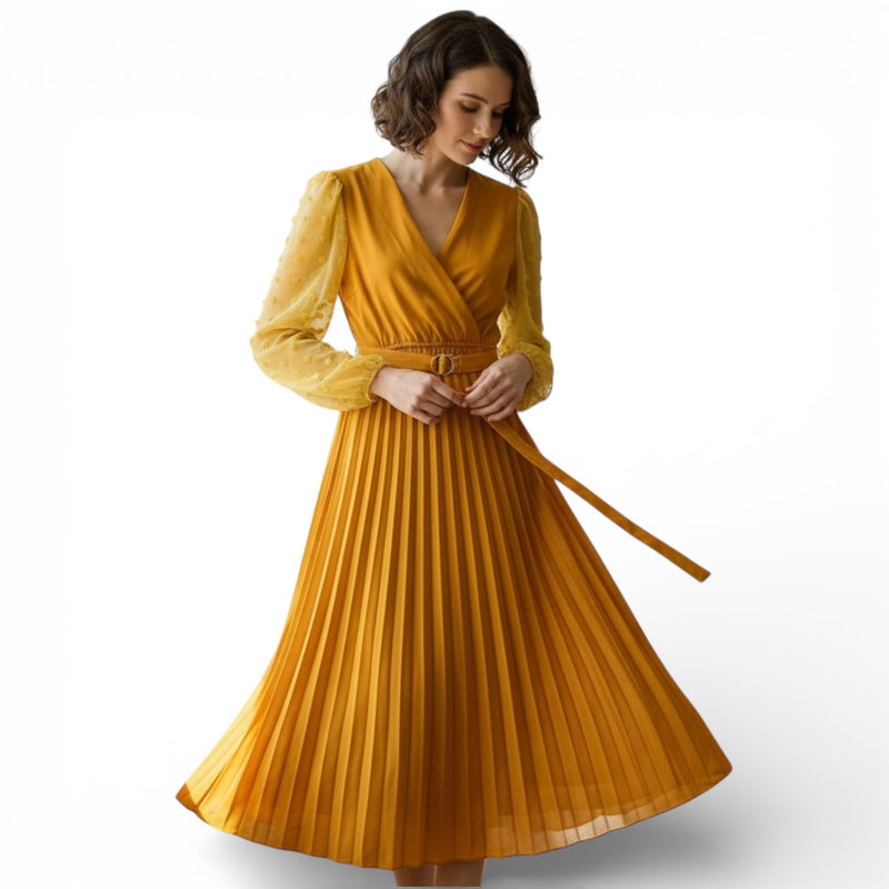 Turkish designed Dress with belt  YA040- فستان بتصميم تركي