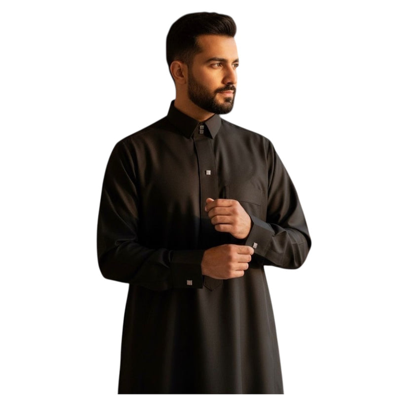 AlHelo Thobe Black -    ثوب الحلو اسود قلاب