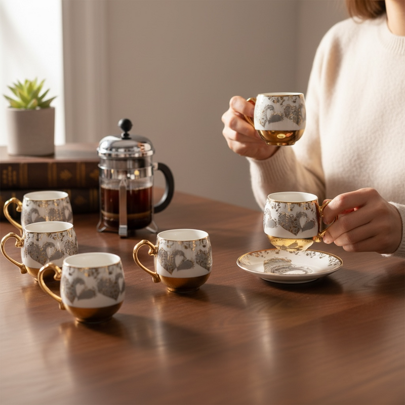 Turkish Coffee Cups Set 6 pcs  - طقم فناجين قهوة تركية