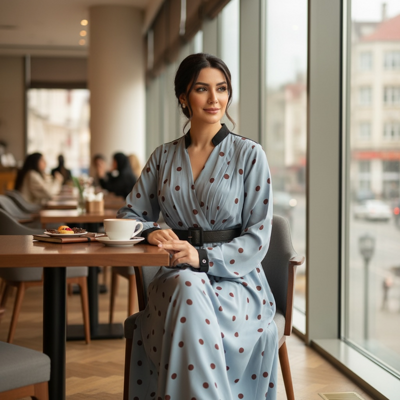 Belt Dot  Turkish Dress RA1319- فستان تركي بحزام منقط