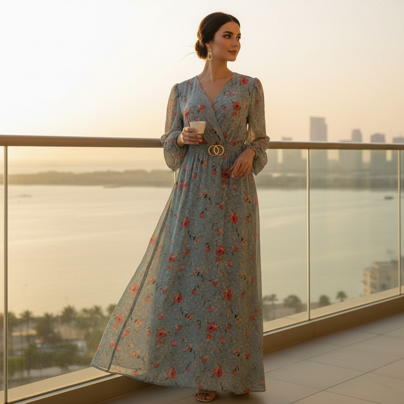 Patterned Turkish Dress FL67 - فستان تركي منقوش