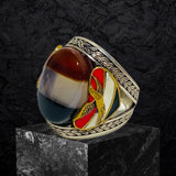Yemeni Aqeeq Ring- Genuine Silver-  size: 7  - خاتم عقيق يمني -فضة أصلي