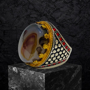 Yemeni Aqeeq Ring- Genuine Silver- Size: 7 -