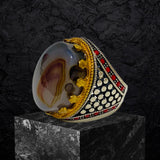 Yemeni Aqeeq Ring- Genuine Silver-  size: 7  - خاتم عقيق يمني -فضة أصلي