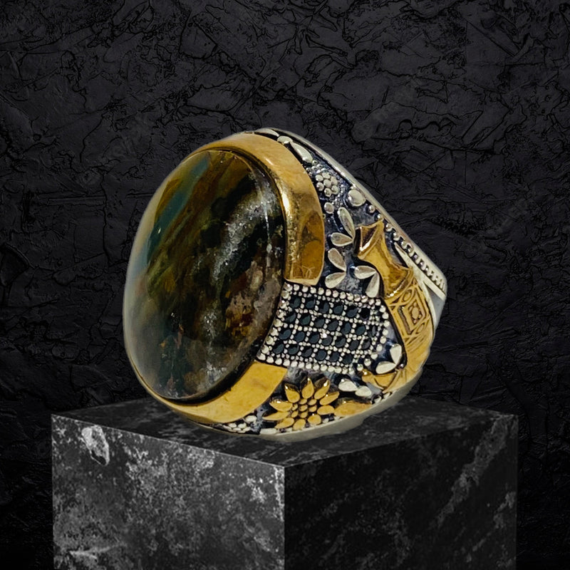 Yemeni Aqeeq Ring- Genuine Silver- Size: 7 -