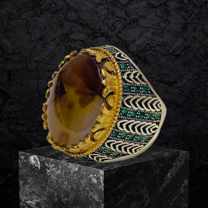 Yemeni Aqeeq Ring- Genuine Silver- Size: 7 -