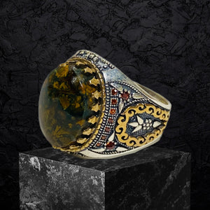 Yemeni Aqeeq Ring- Genuine Silver- Size: 9 -