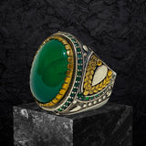 Emerald Ring- Genuine Silver-  size: 9  - خاتم زمرد -فضة أصلي