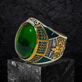 Emerald Ring- Genuine Silver-  size: 9  - خاتم زمرد -فضة أصلي