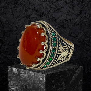 Yemeni Aqeeq Ring- Genuine Silver- Size: 8.5 -