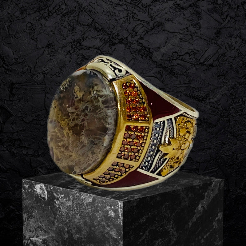 Yemeni Aqeeq Ring- Genuine Silver- Size: 8 -