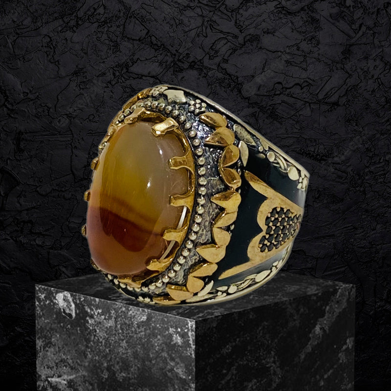 Yemeni Aqeeq Ring- Genuine Silver- Size: 8 -