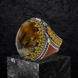 Yemeni Aqeeq Ring- Genuine Silver-  size: 8  - خاتم عقيق يمني -فضة أصلي