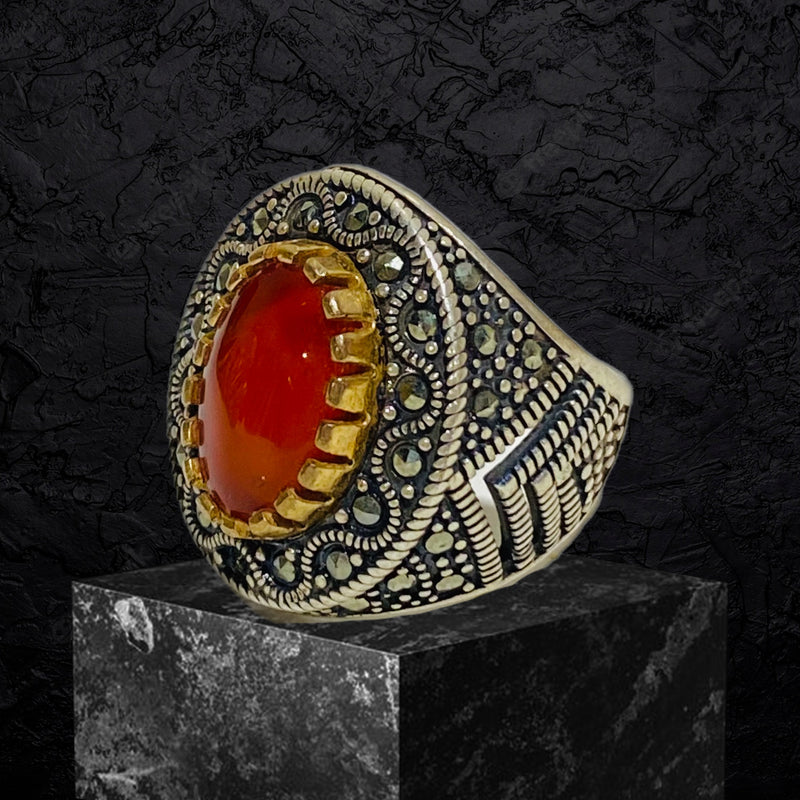 Yemeni Aqeeq Ring- Genuine Silver- Size: 8 -