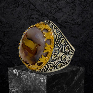 Yemeni Aqeeq Ring- Genuine Silver- Size: 8 -