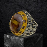 Yemeni Aqeeq Ring- Genuine Silver-  size: 8  - خاتم عقيق يمني -فضة أصلي