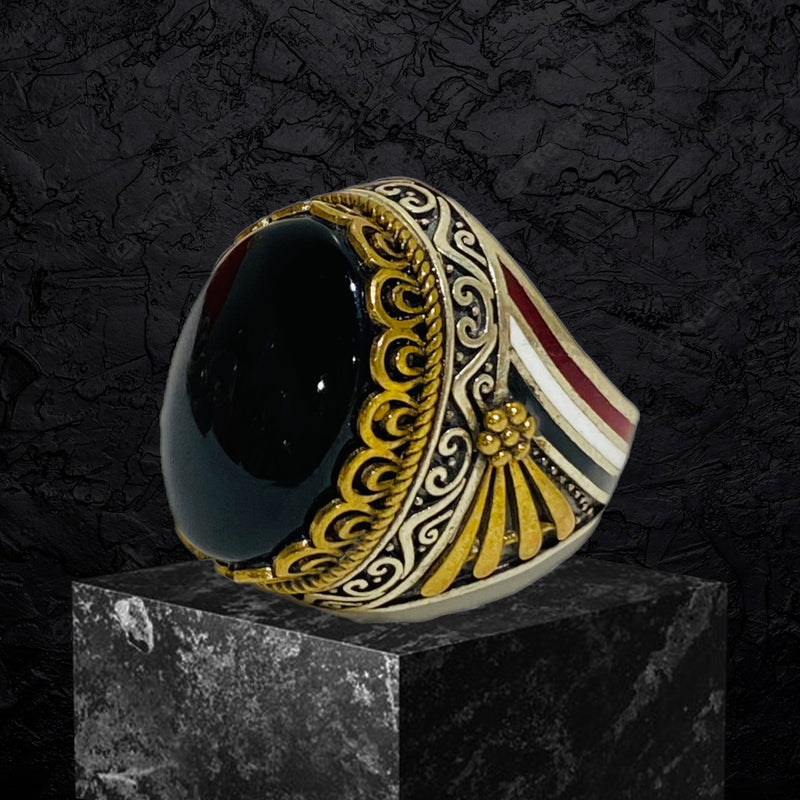 Yemeni Aqeeq Ring- Genuine Silver- Size: 8 -