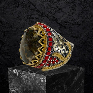 Yemeni Aqeeq Ring- Genuine Silver- Size: 8 -