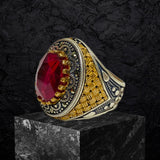 Ruby Ring- Genuine Silver-  size: 8  - خاتم ياقوت -فضة أصلي