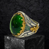 Emerald Ring- Genuine Silver-  size: 8  - خاتم زمرد -فضة أصلي