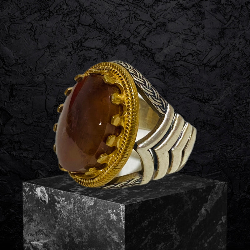 Yemeni Aqeeq Ring- Genuine Silver- Size: 8 -