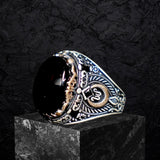 Yemeni Aqeeq Ring- Genuine Silver-  Size: 8  - خاتم عقيق يمني -فضة أصلي