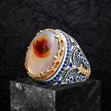 Yemeni Aqeeq Ring- Genuine Silver-  size: 11 - خاتم عقيق يمني -فضة أصلي