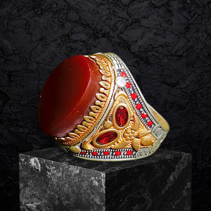 Yemeni Aqeeq Ring- Genuine Silver-  Size: 9 - خاتم عقيق يمني -فضة أصلي