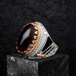 Yemeni Aqeeq Ring- Genuine Silver-  Size: 9 - خاتم عقيق يمني -فضة أصلي