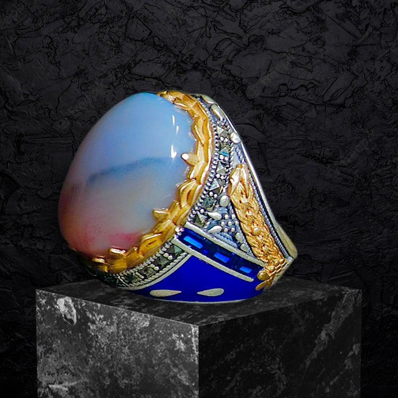 Yemeni Aqeeq Ring- Genuine Silver-  Size: 9 - خاتم عقيق يمني -فضة أصلي