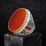 Yemeni Aqeeq Ring- Genuine Silver-  Size: 9 - خاتم عقيق يمني -فضة أصلي