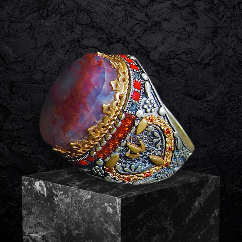 Yemeni Aqeeq Ring- Genuine Silver-  Size: 9 - خاتم عقيق يمني -فضة أصلي