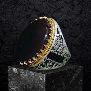 Yemeni Aqeeq Ring- Genuine Silver-  Size: 9 - خاتم عقيق يمني -فضة أصلي