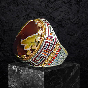 Yemeni Aqeeq Ring- Genuine Silver-  Size: 10 - خاتم عقيق يمني -فضة أصلي