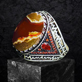 Yemeni Aqeeq Ring- Genuine Silver-  Size: 10 - خاتم عقيق يمني -فضة أصلي