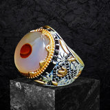 Yemeni Aqeeq Ring- Genuine Silver-  Size: 10 - خاتم عقيق يمني -فضة أصلي